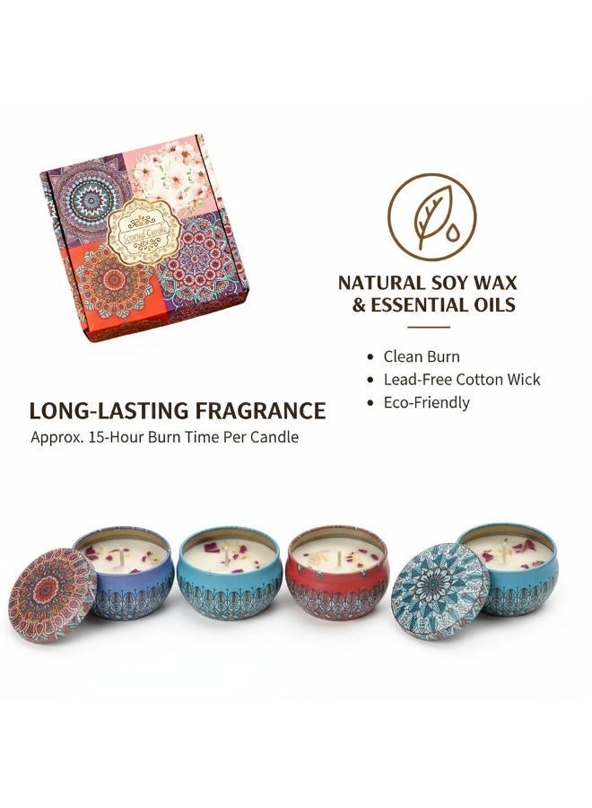 LUMYA 4 Pack Scented Candles Gift Set, Aromatherapy Candles, Various Fragrances Jar Candles, Natual Soy Candles Gifts for Anniversary, Birthday, Mother's Day,15 Hours Duration per Candle, Relaxing Stress Relief Aroma Home Best Gift for Women, Smokeless Relaxing Candles for Home Bath Yoga Meditation（Rose Lavender Jasmine Bluebell） - Image 2